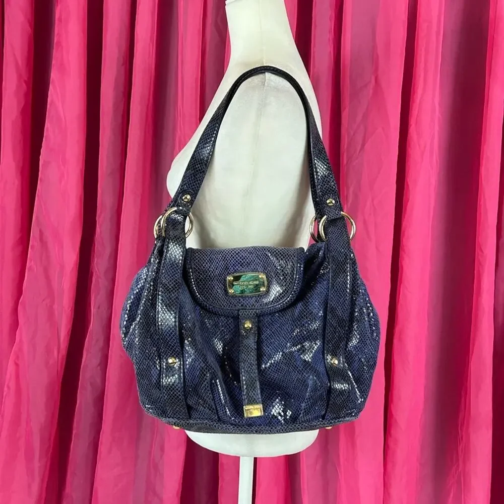 Michael Kors Brimfield python blue snakeskin shoulder bag hobo purse,‎ large
